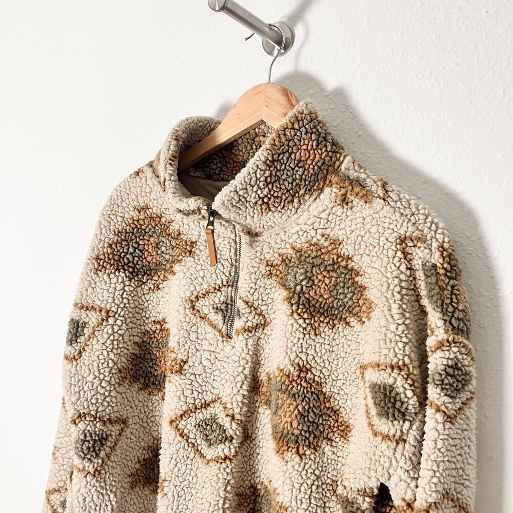 Nordstrom Thread & Supply Cream and Brown Fleece Jacket Size Medium - Picture 2 of 8